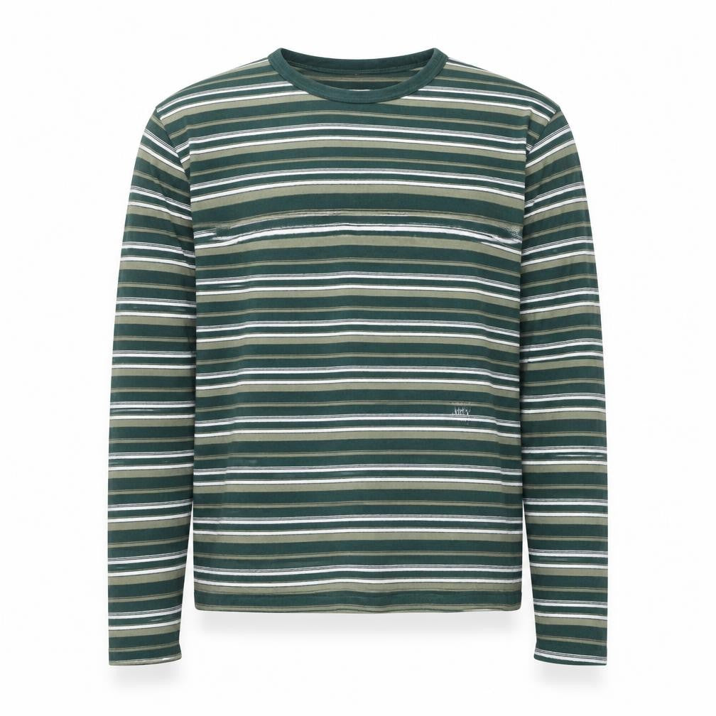 Wood Wood Men's Green Striped Cotton Long Sleeve Pullover Jumper L