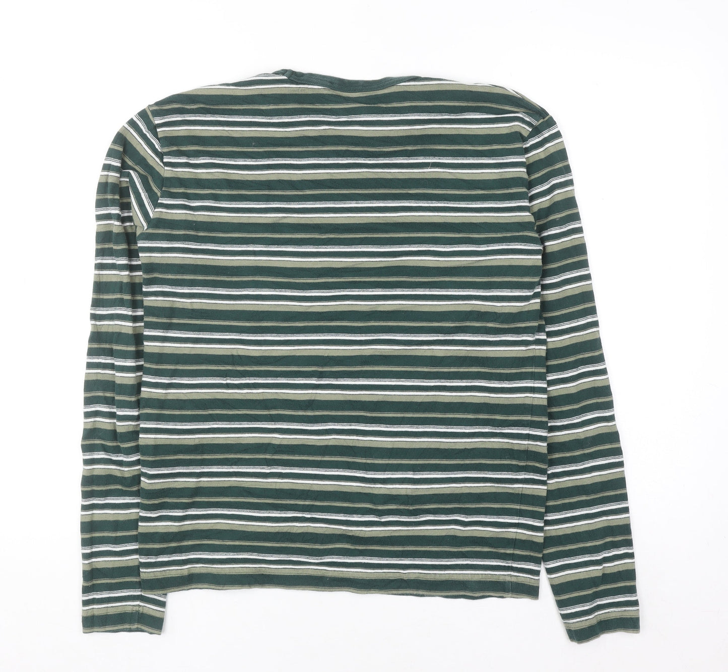 Wood Wood Men's Green Striped Cotton Long Sleeve Pullover Jumper L