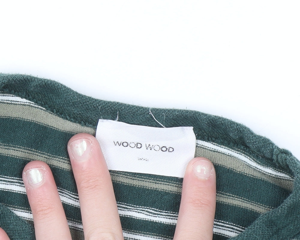 Wood Wood Men's Green Striped Cotton Long Sleeve Pullover Jumper L