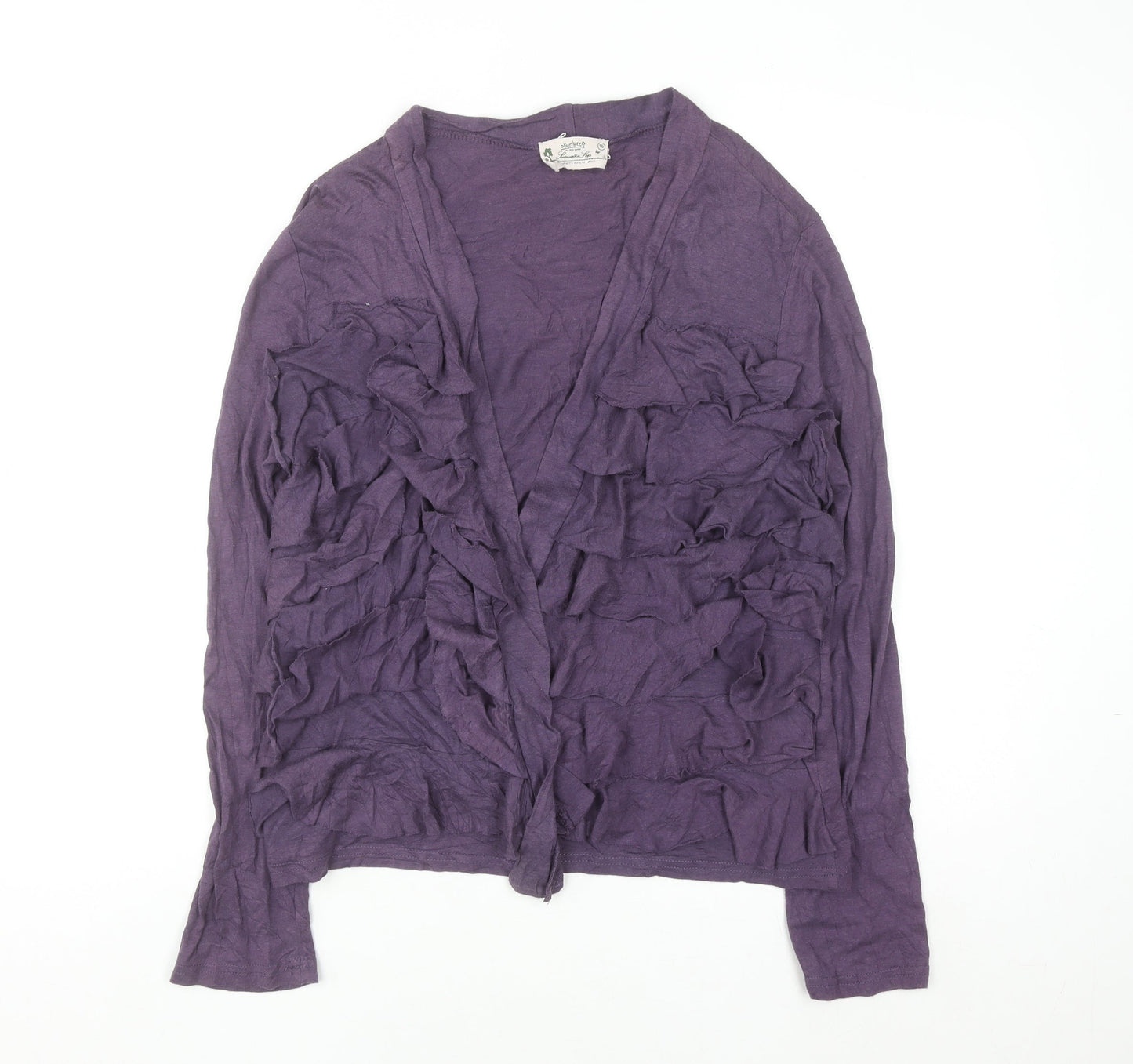 Braintree Womens Purple Cardigan Size 16 Bamboo Cotton Ruffle Open Front