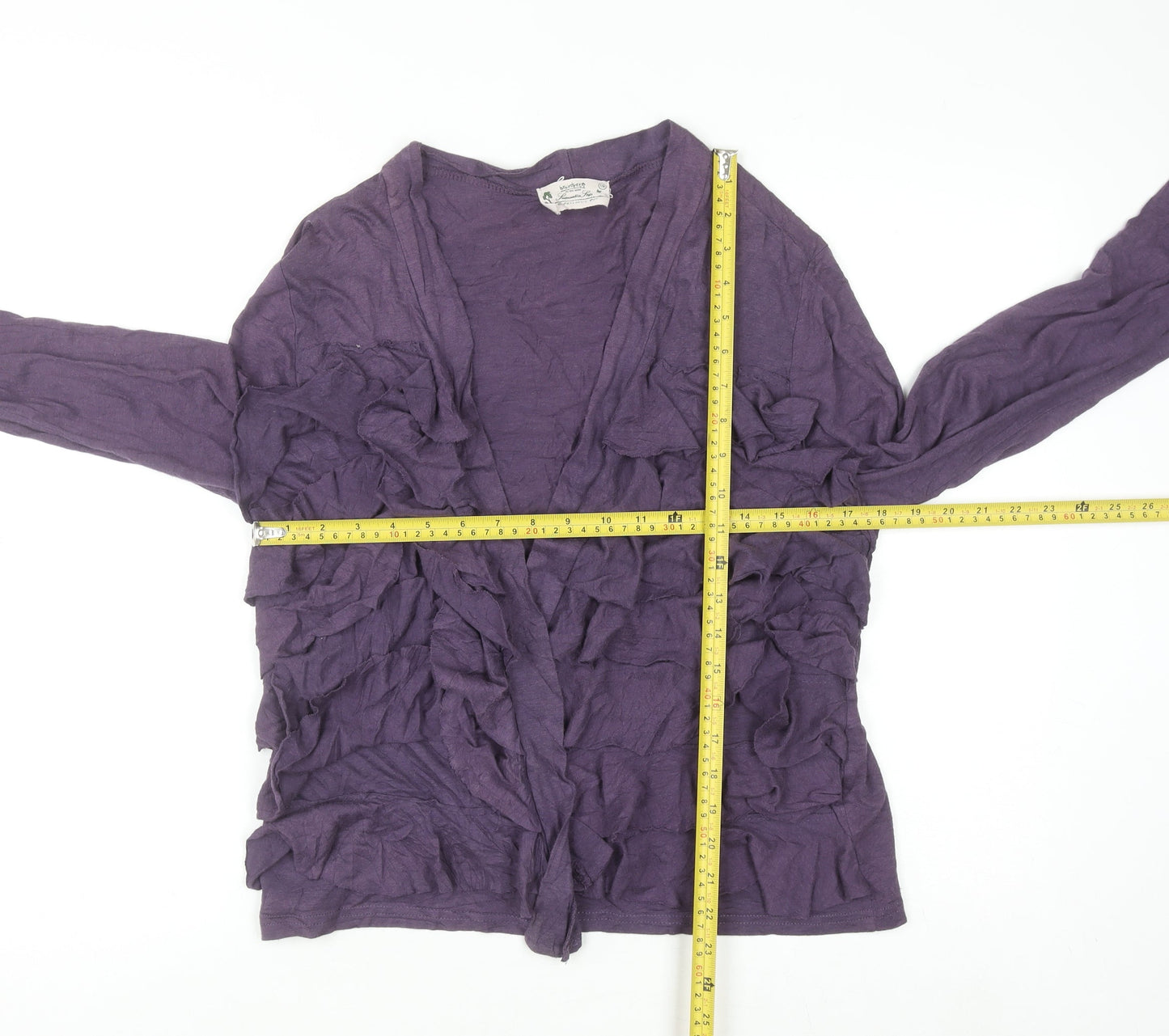 Braintree Womens Purple Cardigan Size 16 Bamboo Cotton Ruffle Open Front