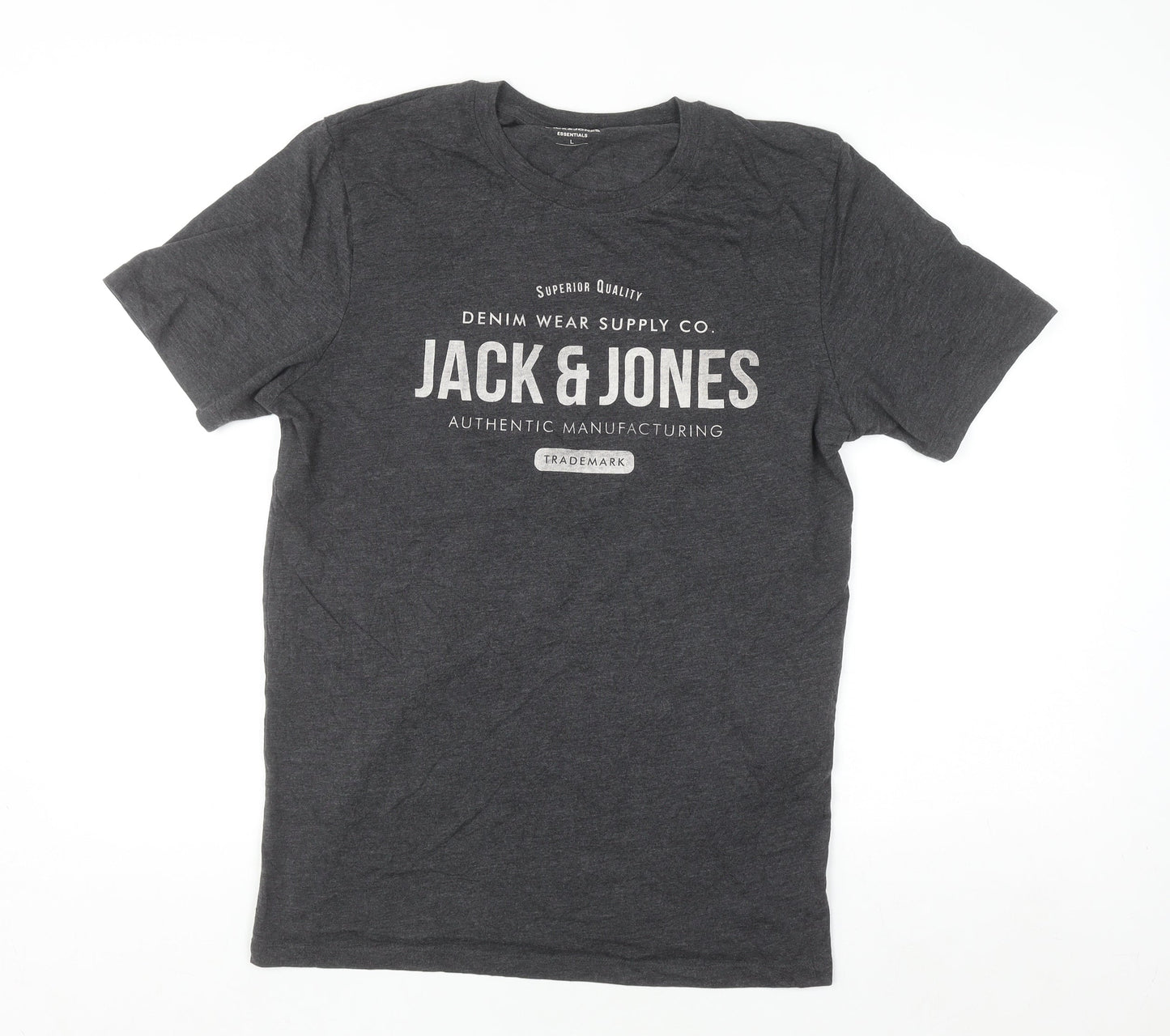 Jack & Jones Men's Charcoal Grey Graphic Print T-Shirt Size L