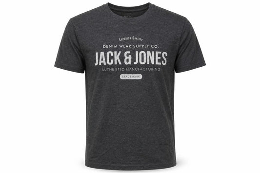 Jack & Jones Men's Charcoal Grey Graphic Print T-Shirt Size L