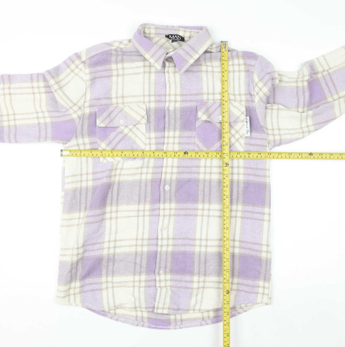 boohooMAN Men's Purple Check Flannel Long Sleeve Shirt Size M