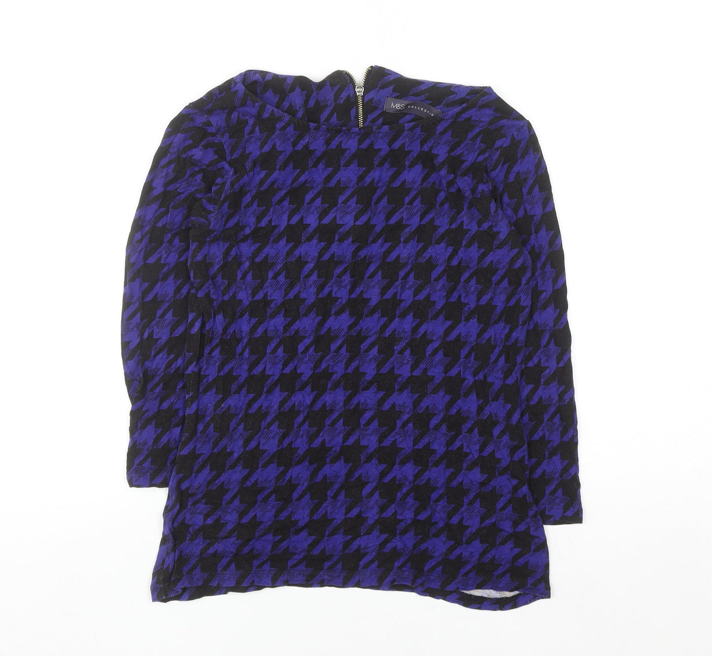 Marks and Spencer Women’s Blue Houndstooth Long Sleeve Blouse UK 8