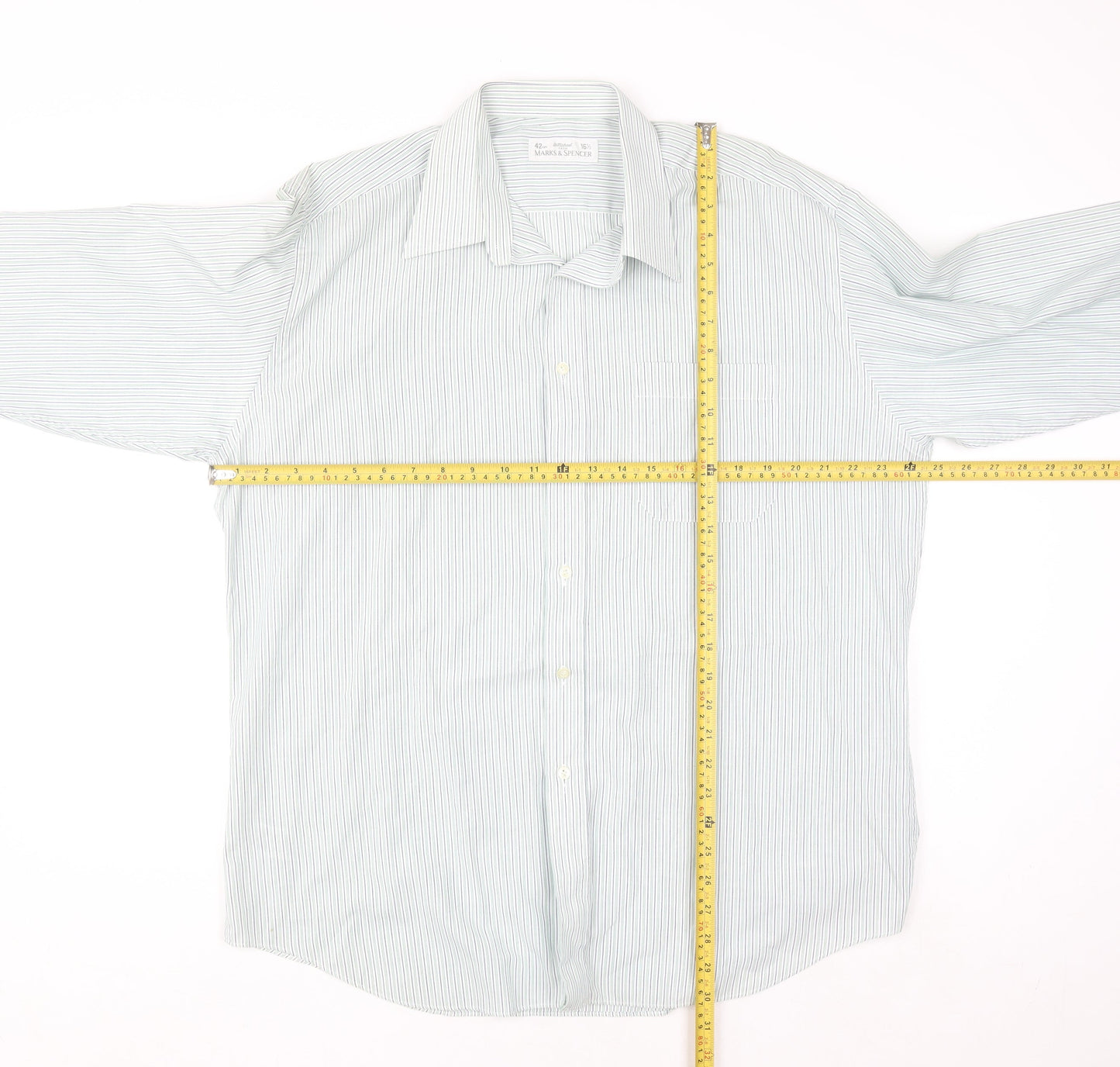 Marks and Spencer Men's Blue Striped Long Sleeve 16.5in Vintage Shirt