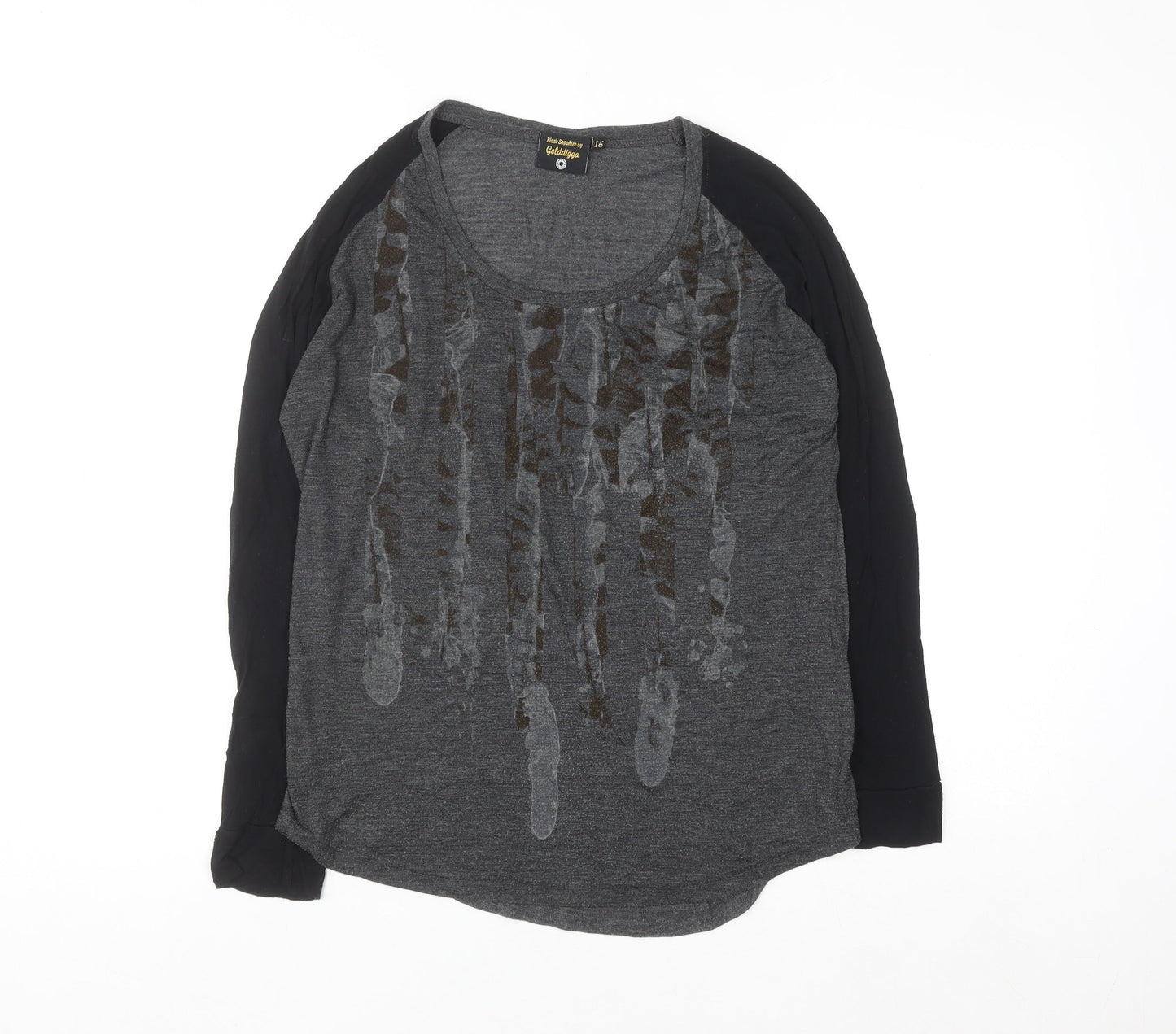 Golddigga Womens Grey Long Sleeve Jersey T-Shirt Size 16