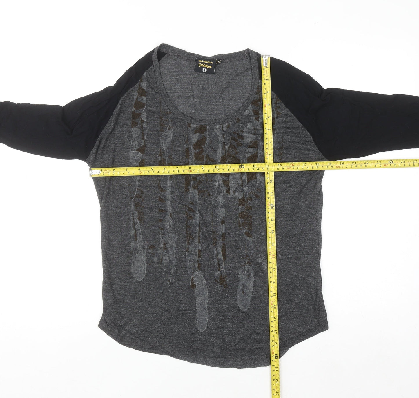 Golddigga Womens Grey Long Sleeve Jersey T-Shirt Size 16