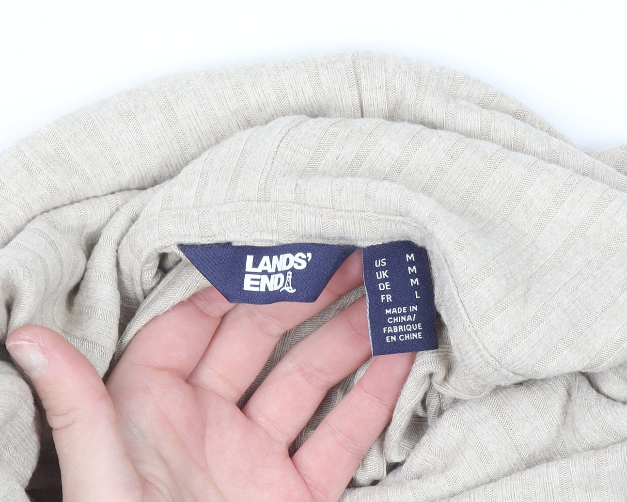 Lands' End Men's Beige Roll Neck Pullover Jumper Size M