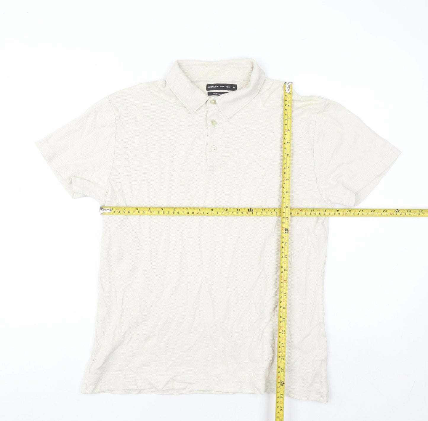French Connection Men's Beige Regular Fit Cotton Polo Shirt M