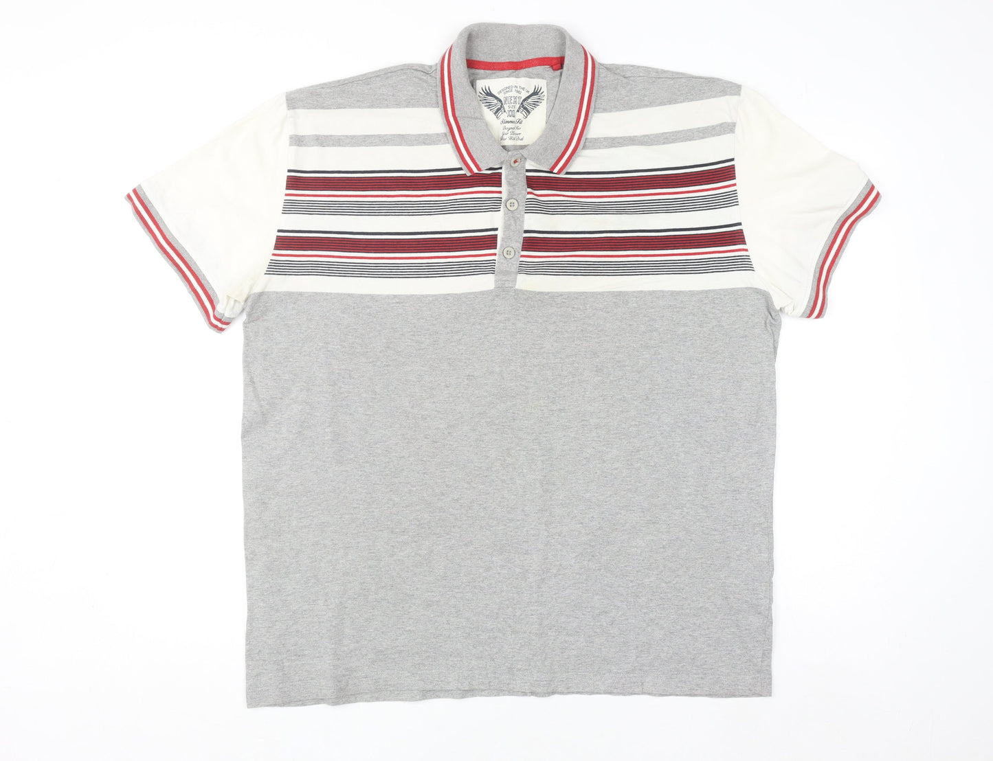 Next Men's Grey Striped Slim Fit Polo Shirt Size 2XL