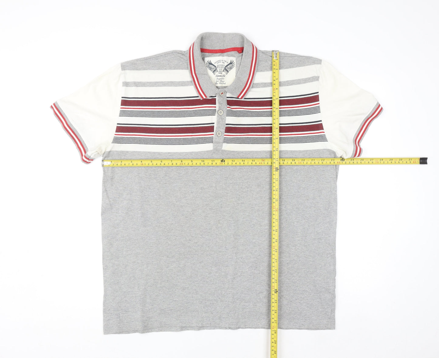 Next Men's Grey Striped Slim Fit Polo Shirt Size 2XL