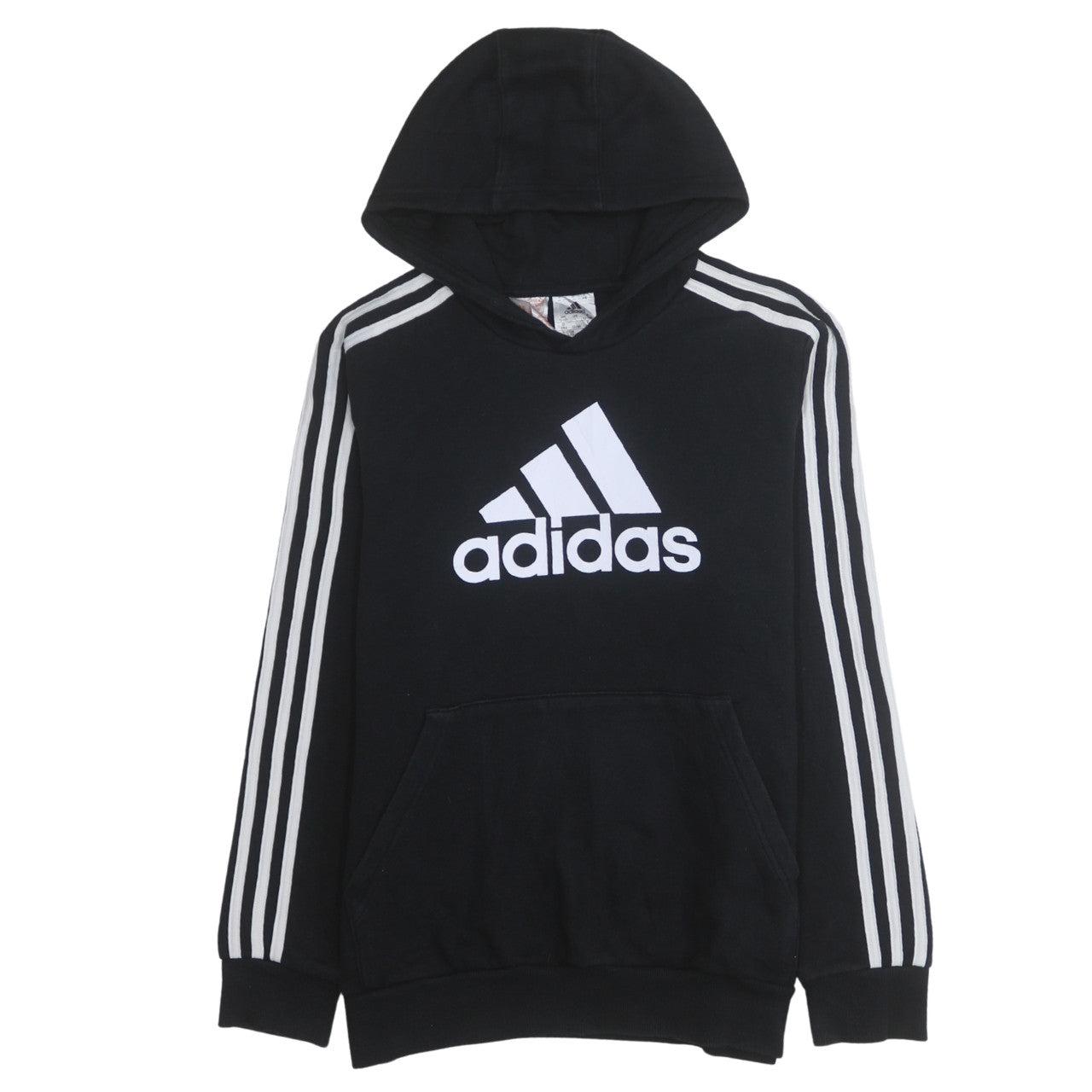 Adidas Boys Black 13-14 Years Pullover Hoodie with Logo Print