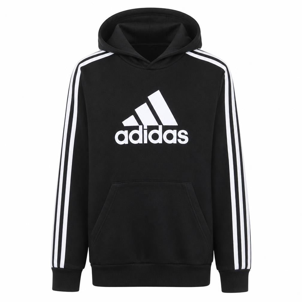 Adidas Boys Black 13-14 Years Pullover Hoodie with Logo Print