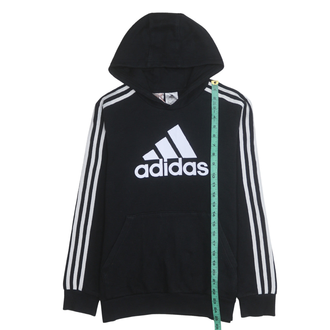 Adidas Boys Black 13-14 Years Pullover Hoodie with Logo Print