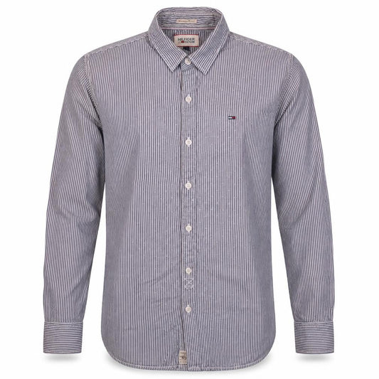 Tommy Hilfiger Men’s Blue Striped Button-Down Long Sleeve Cotton Shirt M