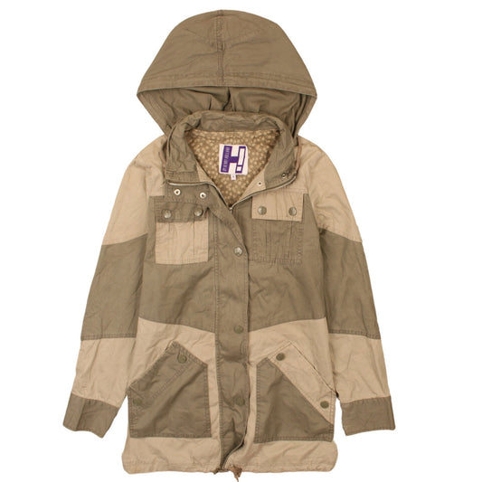 Henry Holland Women Khaki Hooded Parka Coat Size 8 Cotton Blend