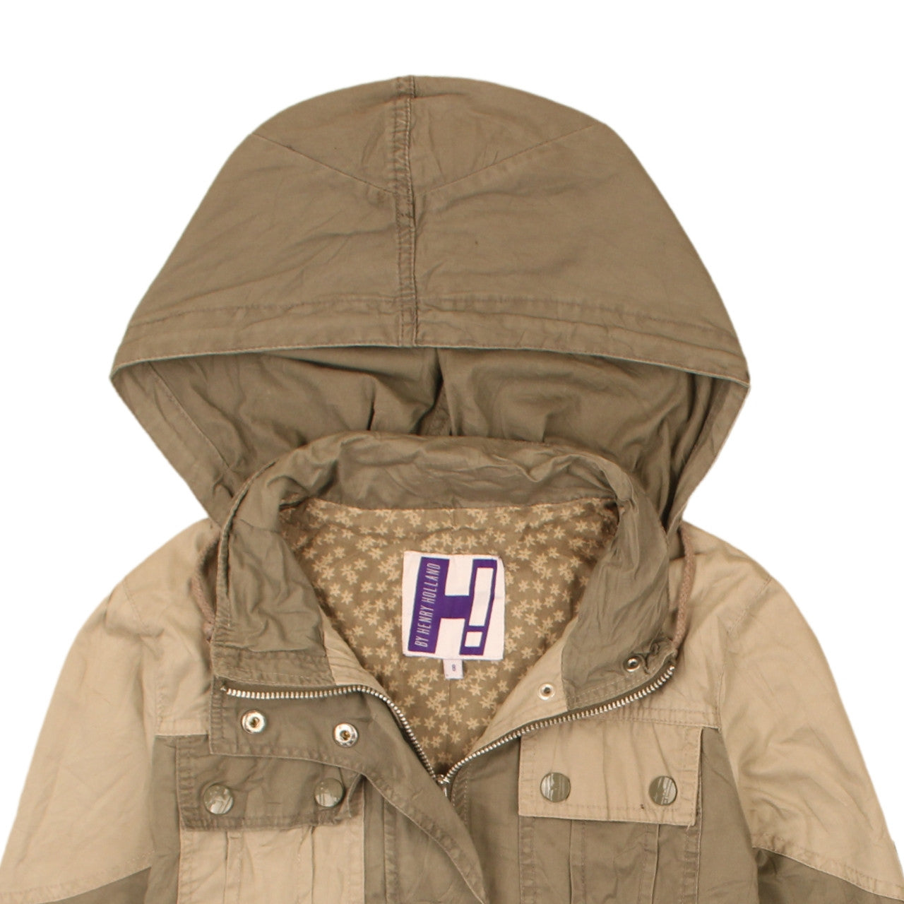 Henry Holland Women Khaki Hooded Parka Coat Size 8 Cotton Blend