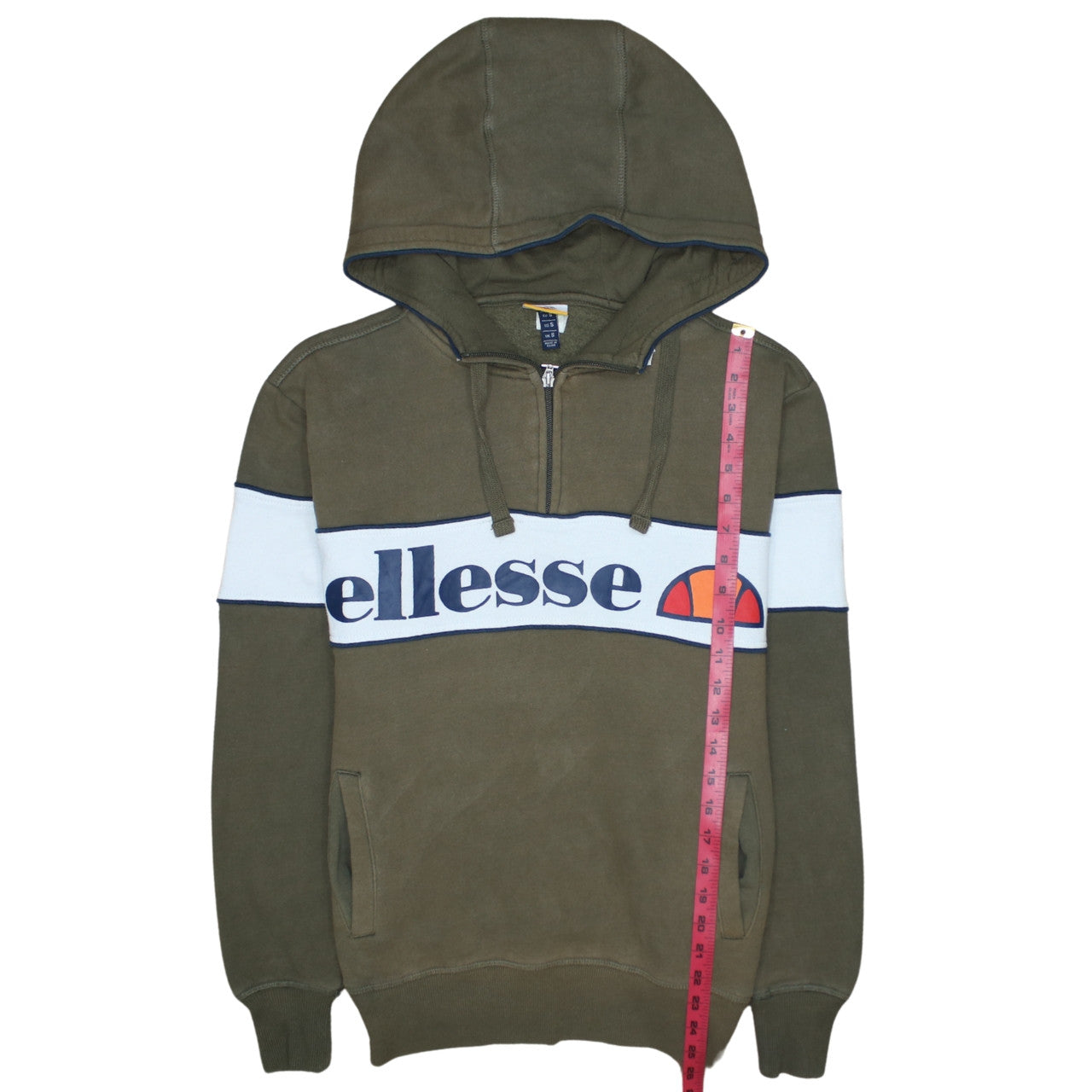 Ellesse Mens Green 1/2 Zip Hoodie Small Logo Sports Fleece