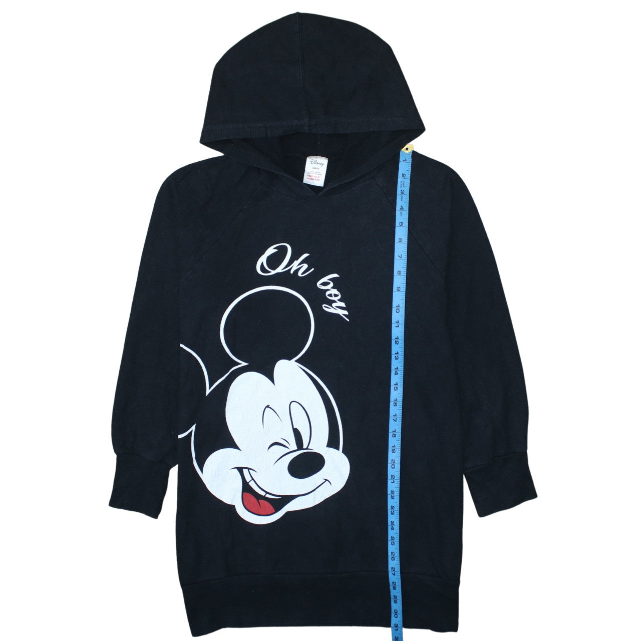 Disney Women’s Black Hoodie Large Mickey Mouse Oh Boy Cotton Pullover
