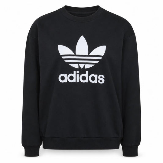 Adidas Womens Black Cotton Pullover Sweatshirt Size 12 Crew Neck Logo Print