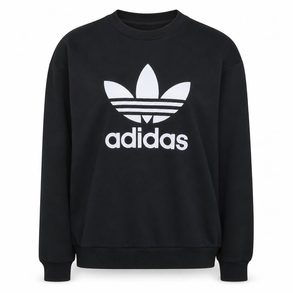 Adidas Womens Black Cotton Pullover Sweatshirt Size 12 Crew Neck Logo Print