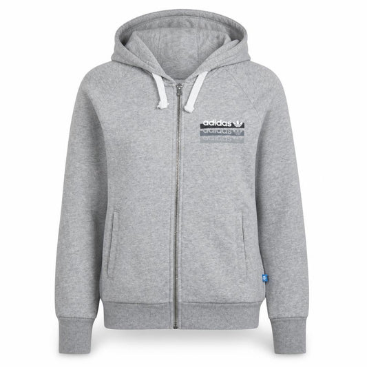 Adidas Womens Grey Full Zip Hoodie Size 8 Classic Fit Logo Print
