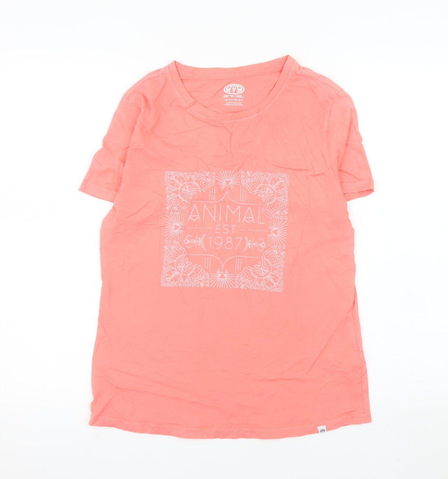 Animal Womens Pink Cotton Crew Neck Short Sleeve T-Shirt UK 8