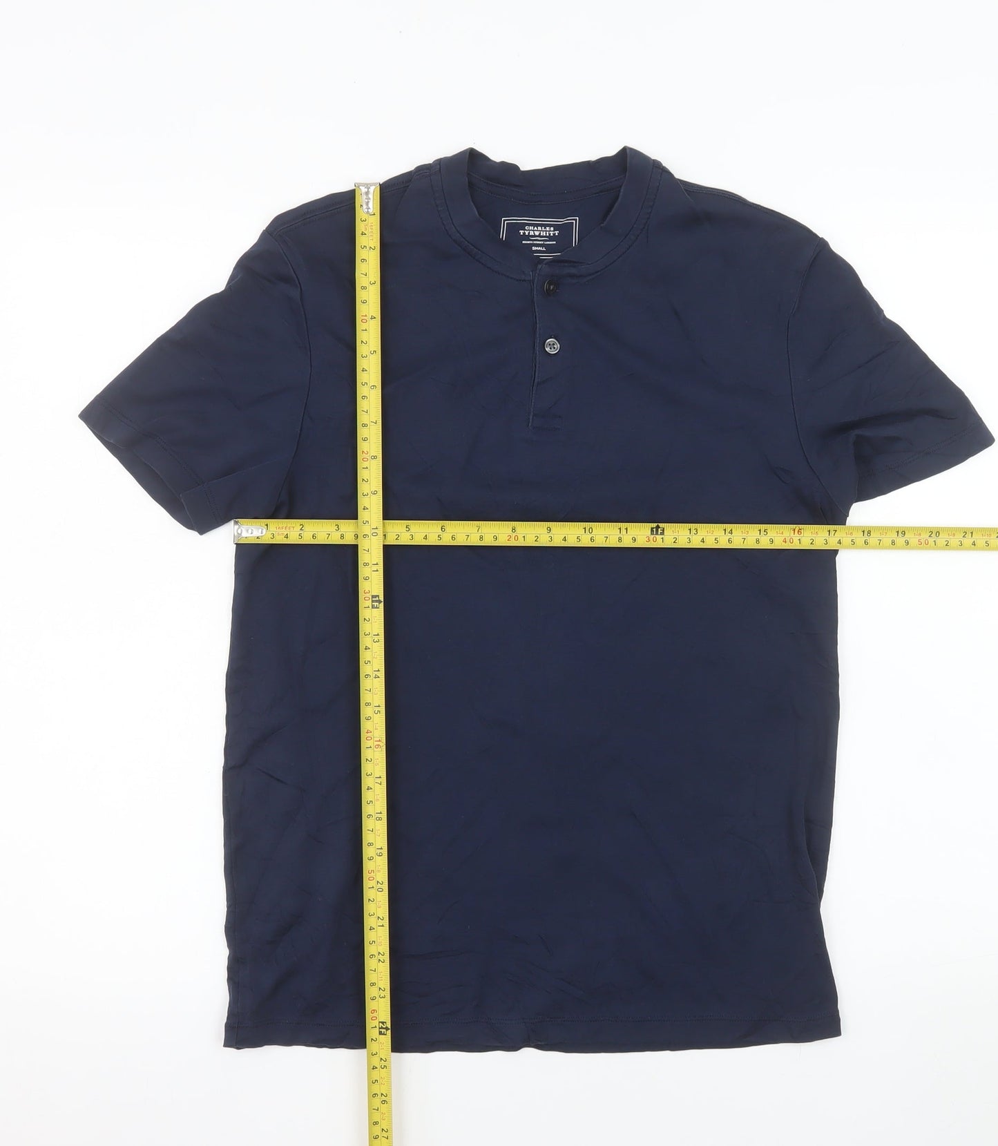 Charles Tyrwhitt Men's Navy Small Short Sleeve Henley Cotton T-Shirt