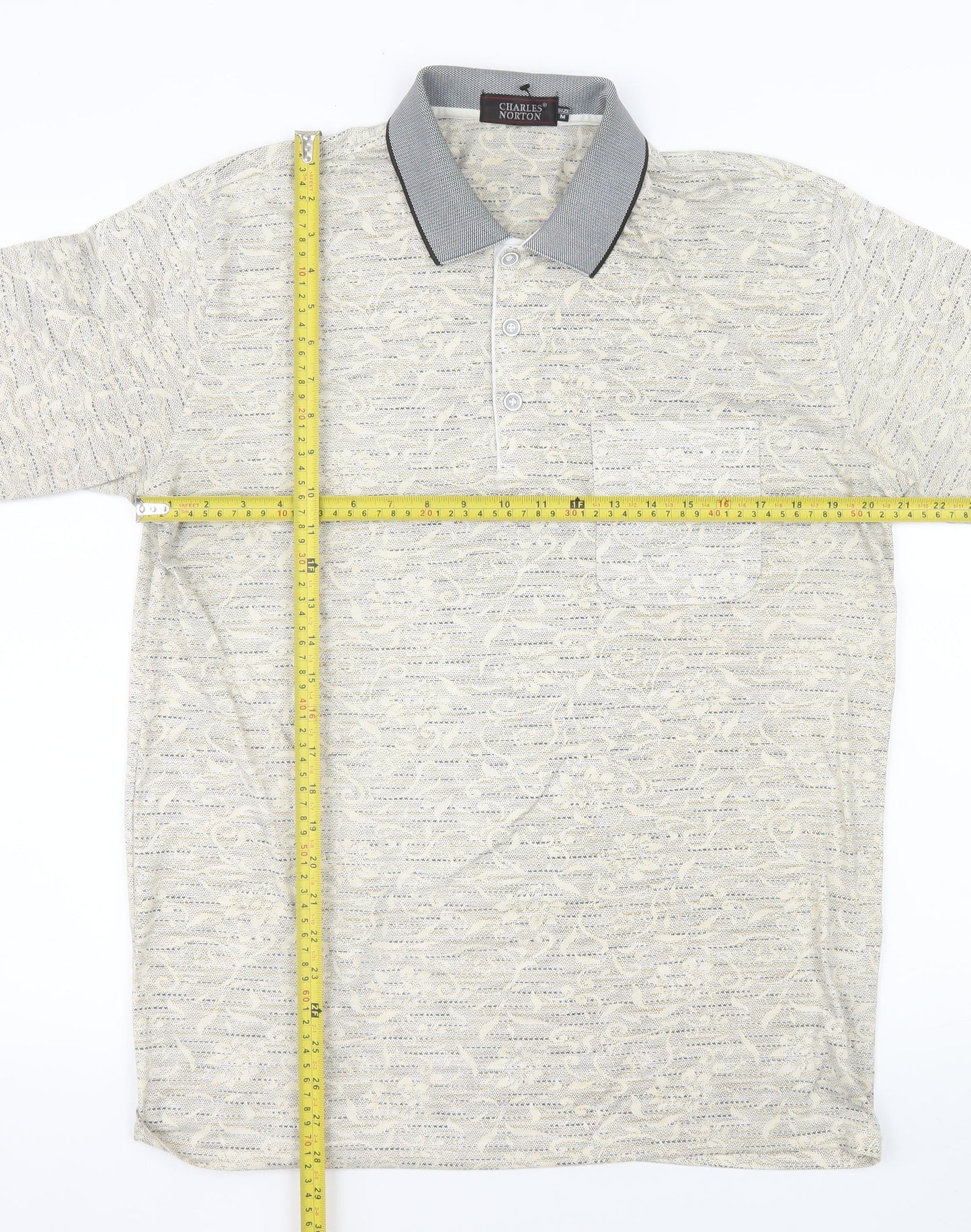 Charles Norton Men's Beige Paisley Polo Shirt Size M Short Sleeve