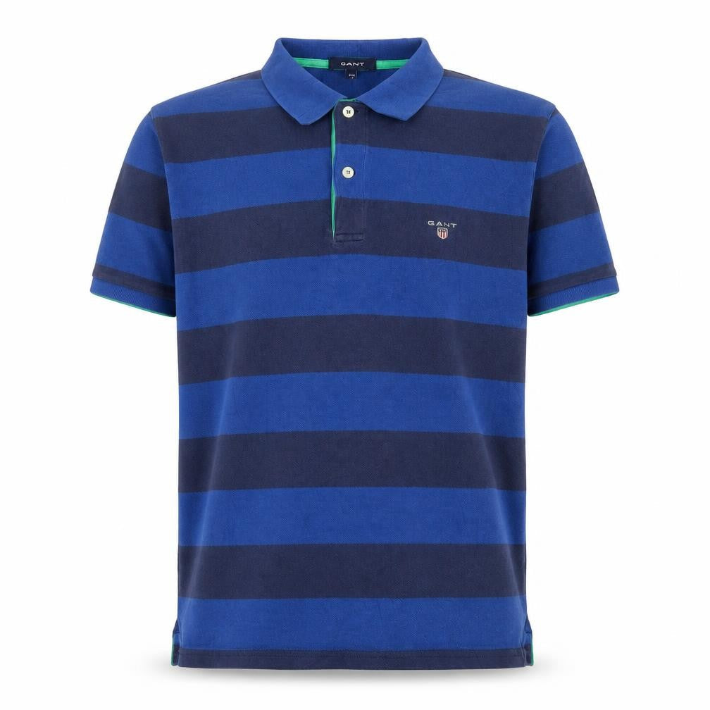 GANT Men's Blue Striped Cotton Short Sleeve Polo Shirt M