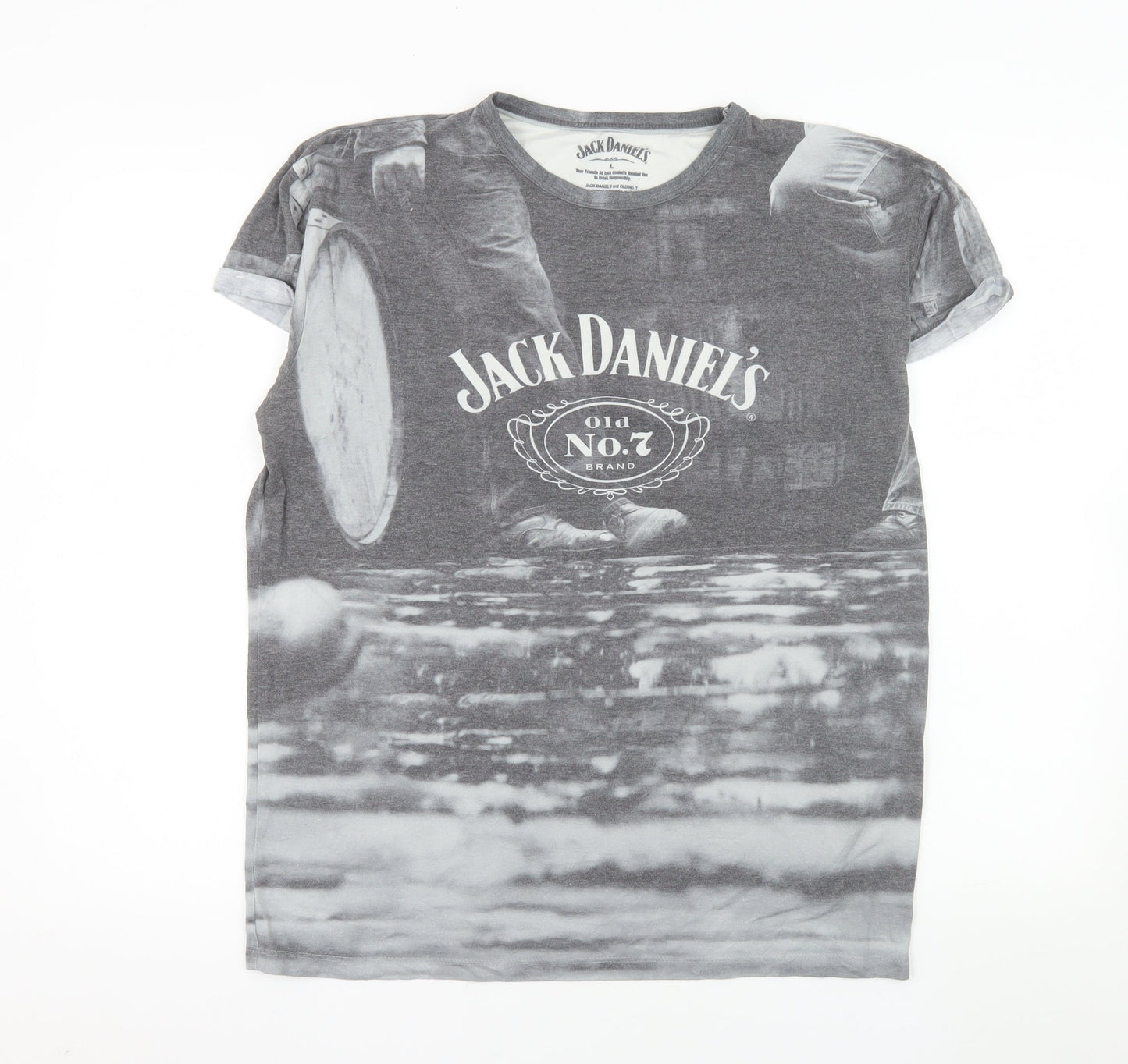 Jack Daniel's Bioworld Men's Grey Graphic Print Crew Neck T-Shirt L