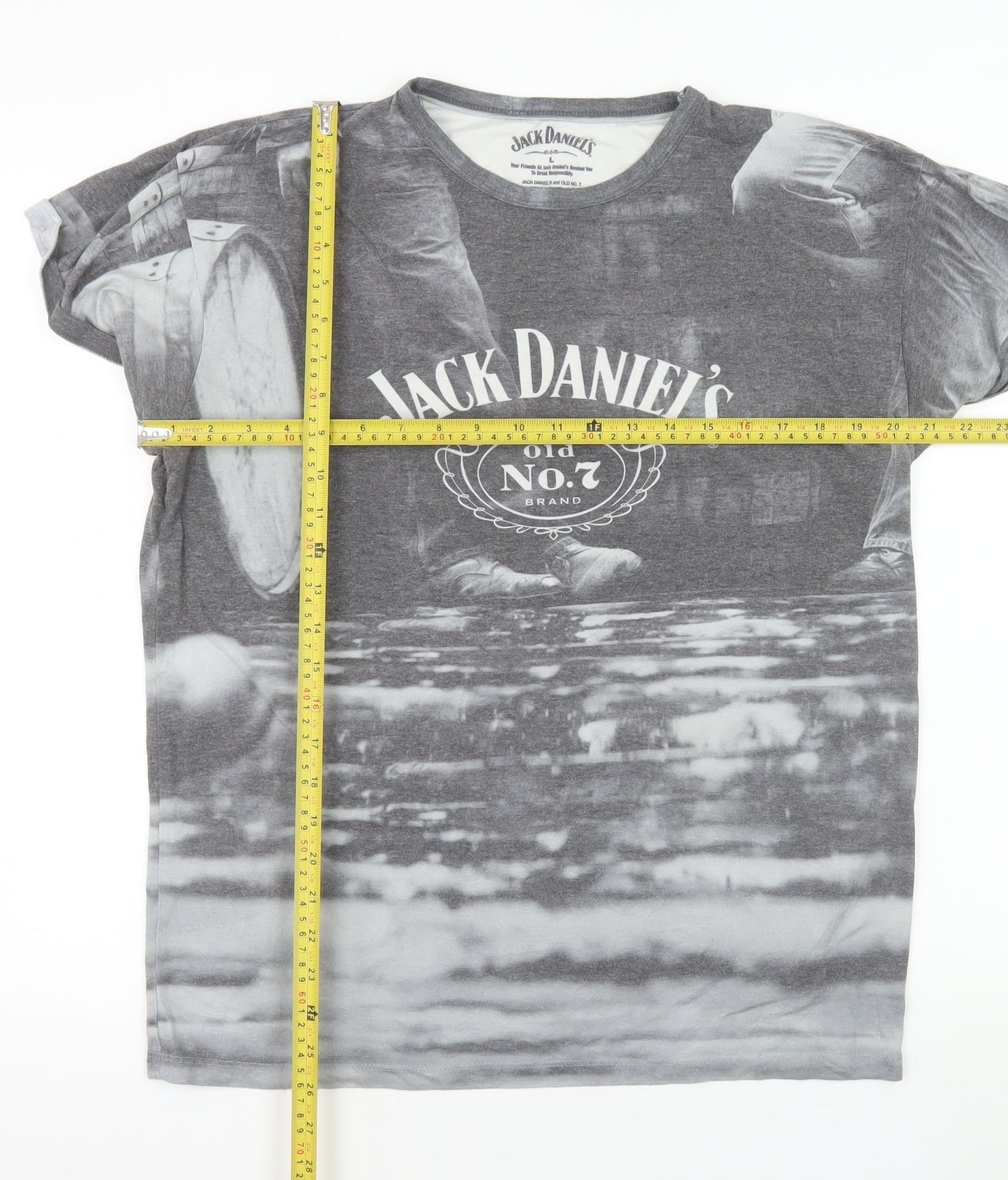 Jack Daniel's Bioworld Men's Grey Graphic Print Crew Neck T-Shirt L