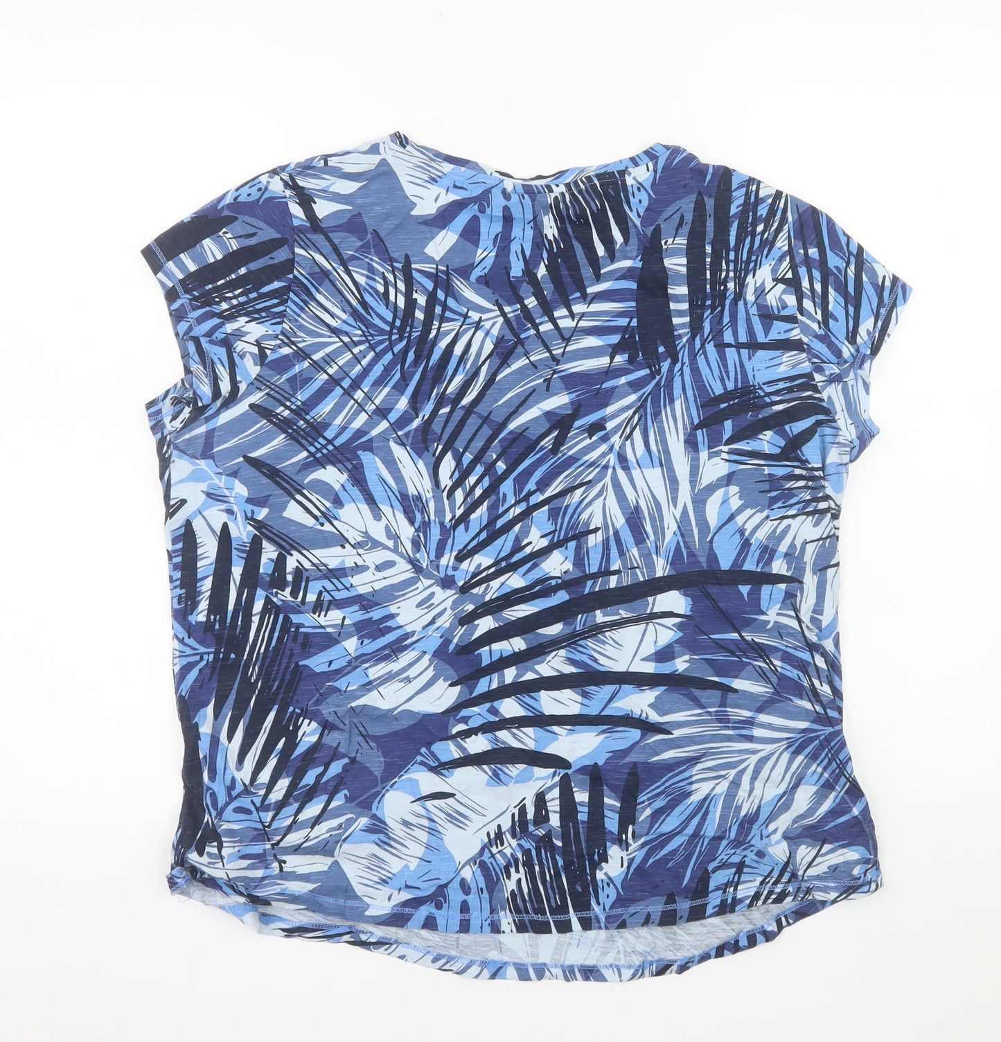 John Baner Womens Blue Tropical Print Cotton T-Shirt Size L