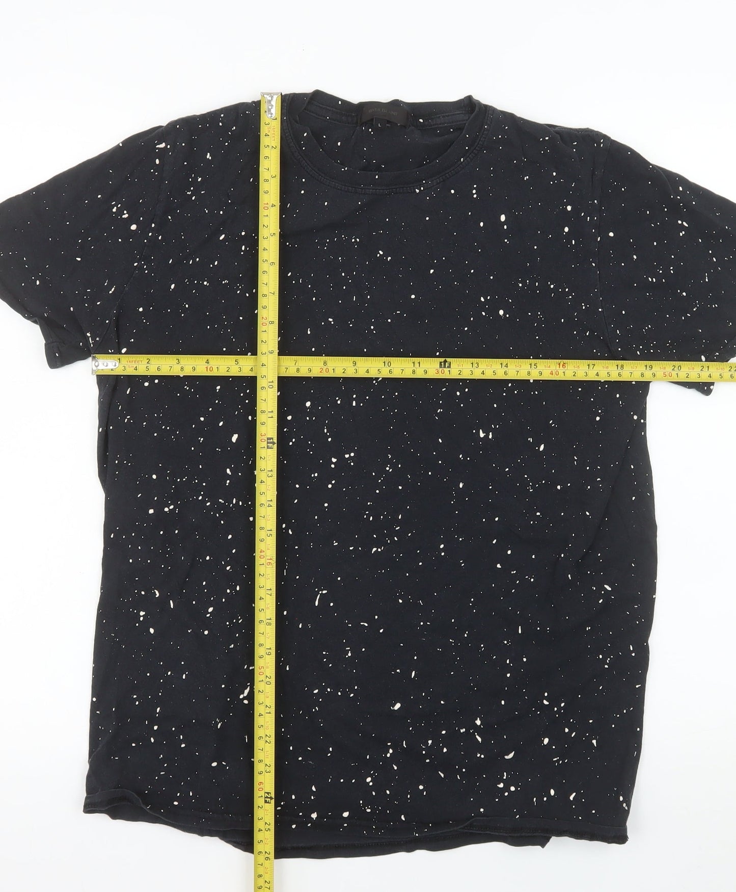 River Island Men's Black Space Print Cotton T-Shirt Size L