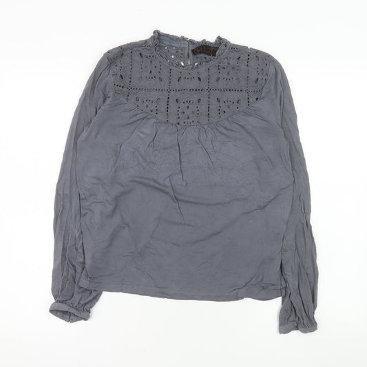 Fat Face Womens Grey Embroidered Long Sleeve Tunic Blouse UK 12