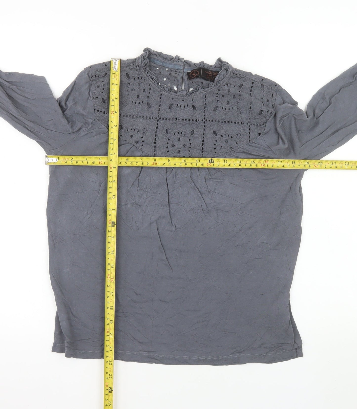 Fat Face Womens Grey Embroidered Long Sleeve Tunic Blouse UK 12