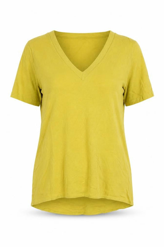 American Vintage Women Yellow V-Neck Short Sleeve Viscose T-Shirt Size S
