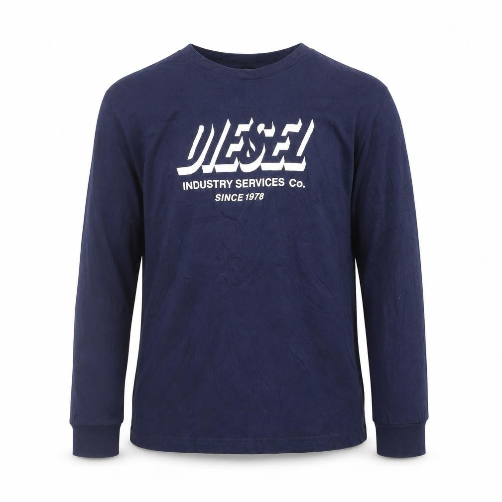Diesel Boys Navy Long Sleeve Graphic Crew Neck T-Shirt 10 Years 100% Cotton