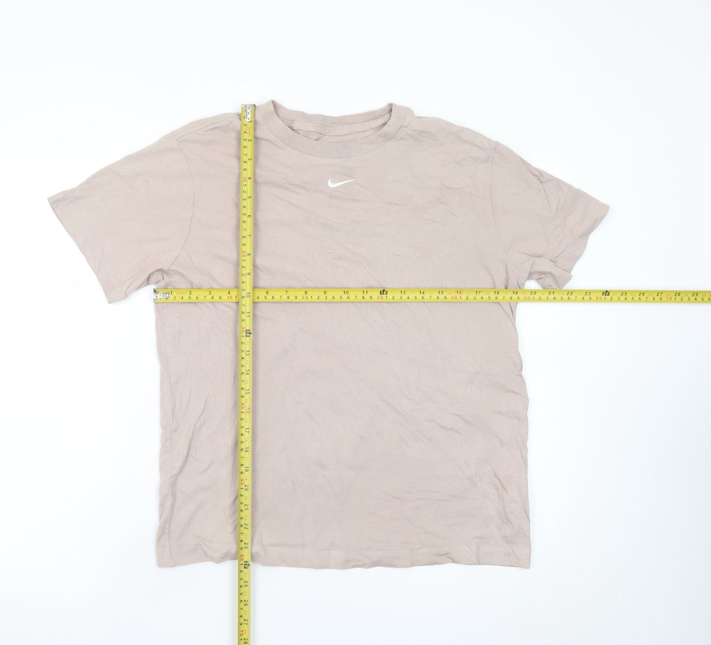 Nike Women’s Beige Loose Fit T-Shirt XS 100% Cotton Crew Neck Casual