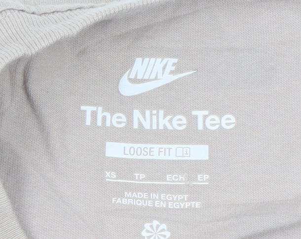 Nike Women’s Beige Loose Fit T-Shirt XS 100% Cotton Crew Neck Casual