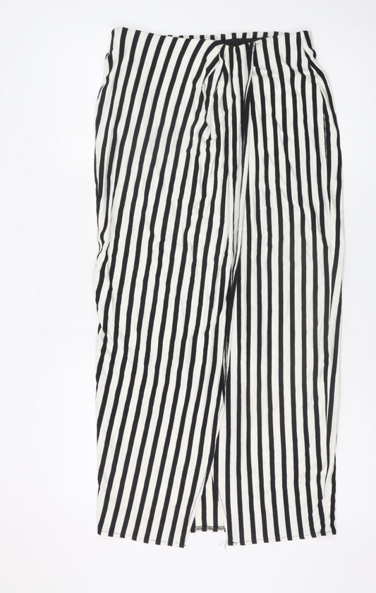 Bershka Women’s Black Striped Midi Wrap Skirt Size 12