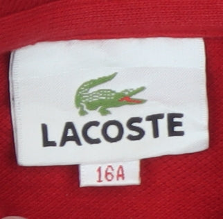 Lacoste Boys Red Cotton Polo Shirt Short Sleeve 16 Years Logo Summer Top