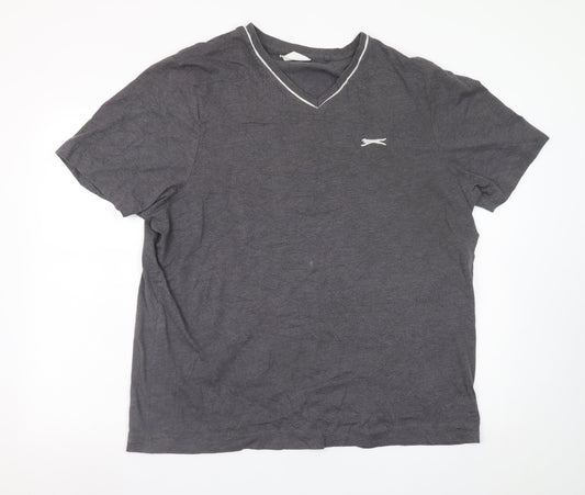 Slazenger Men's Grey V-Neck Short Sleeve T-Shirt XL Cotton Blend