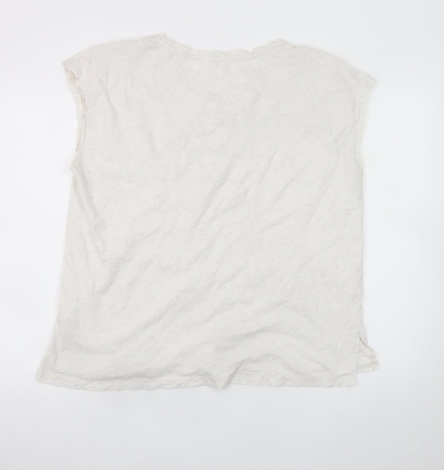 Hush Women’s Ivory Sleeveless Cotton T-Shirt Medium Embroidered Rainbow