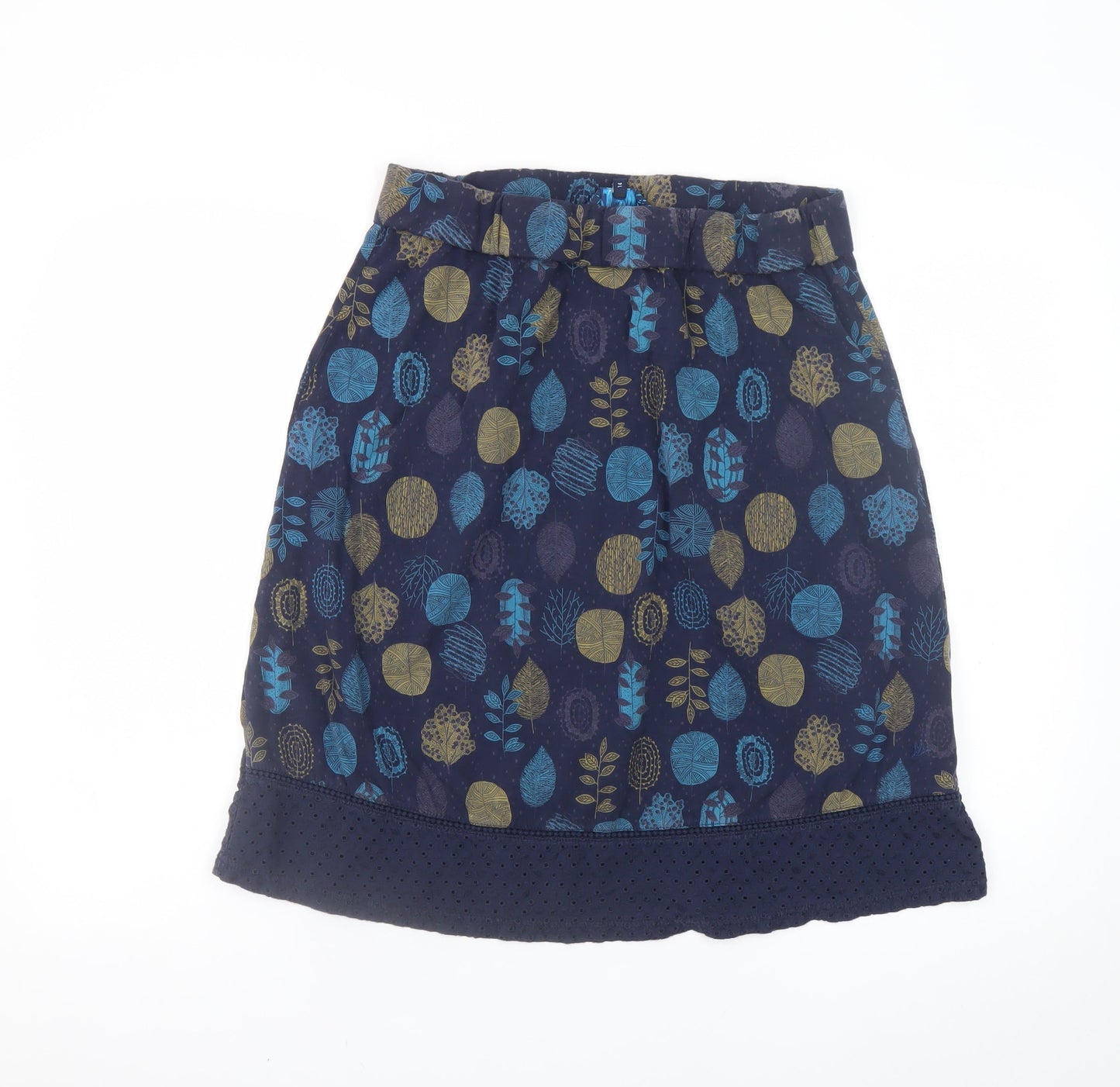 Mantaray Women Blue Floral Knee Length Cotton A-Line Skirt Size 14