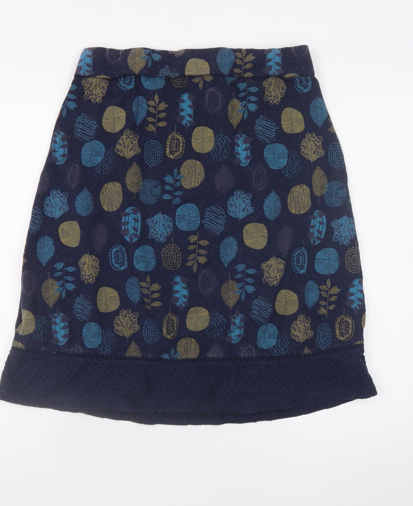 Mantaray Women Blue Floral Knee Length Cotton A-Line Skirt Size 14
