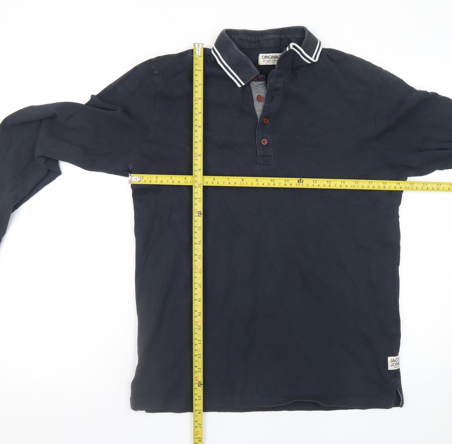Jack & Jones Originals Men's Blue Long Sleeve Cotton Polo L