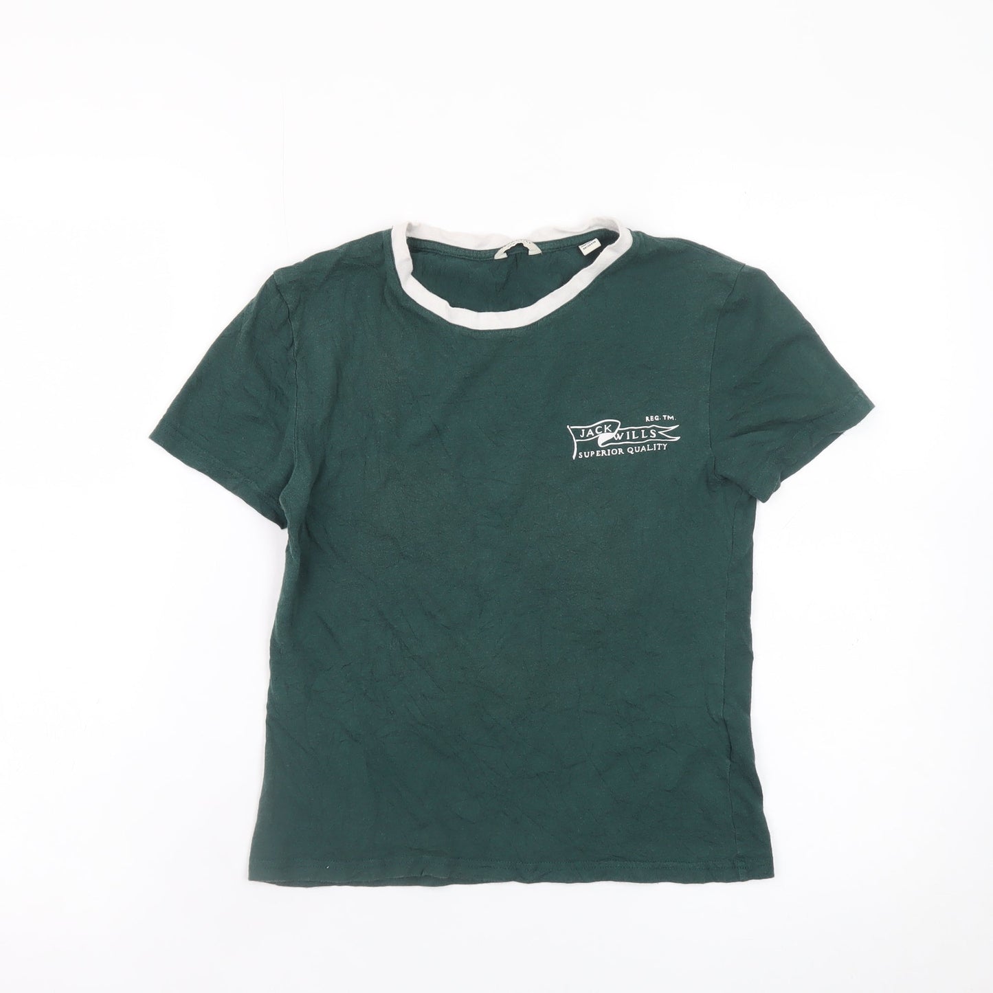 Jack Wills Womens Green Ringer T-Shirt UK 10 Short Sleeve Cotton Modal
