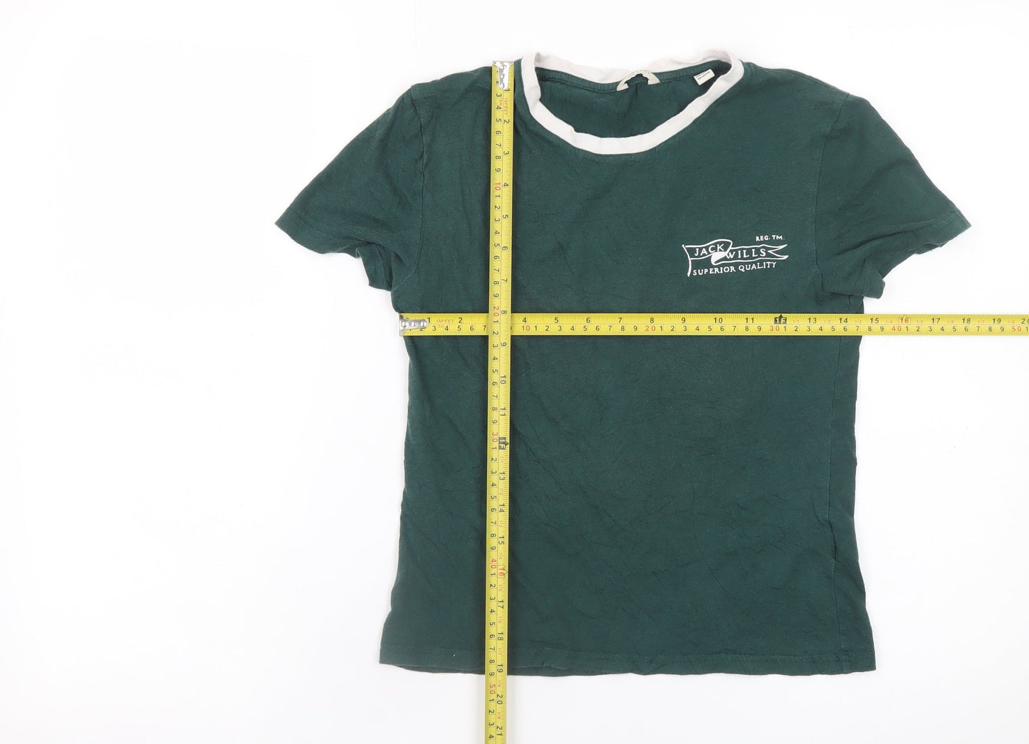 Jack Wills Womens Green Ringer T-Shirt UK 10 Short Sleeve Cotton Modal